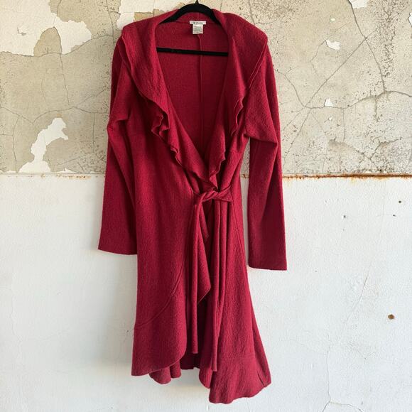 Longline Wrap Cardigan Sweater 100 Wool Waterfall Ruffle...